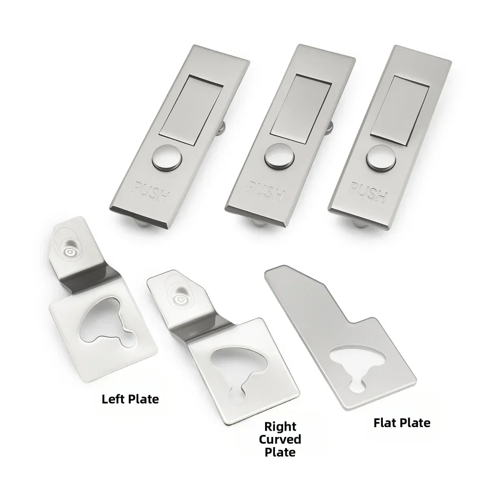 Stainless Steel Cabinet Lock With Push Button Mechanism, 27 X 90 X 52 Mm, For Outdoor Electrical Boxes And Industrial Equipment