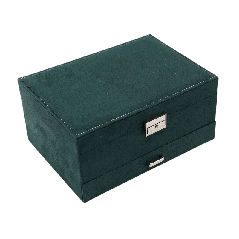 

Jewelry box Three Layer New Vintage Flannel Jewelry Box Earrings Earrings Rings Necklace Jewelry Storage Box Dark Green