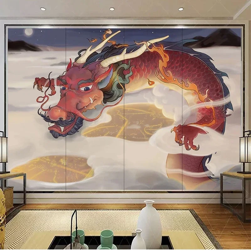 Custom Any Size Modern 3D Chinese Classical Hand-Painted Dragon Background Wall Decoration Painting Papel De Parede Home Décor