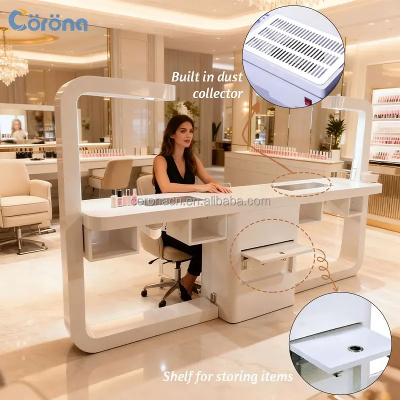 Professional Double Wooden Nail Technician Table and Chair Set