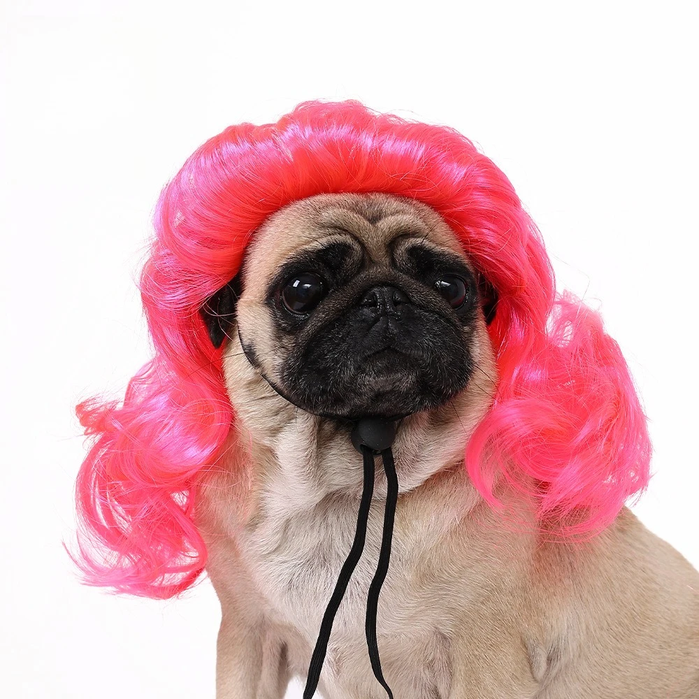 

New Pet Wig Cat and Dog Universal Cross-border Pet Supplies Halloween Pet Accessories Party Big Wave Hood Beauty Supplies
