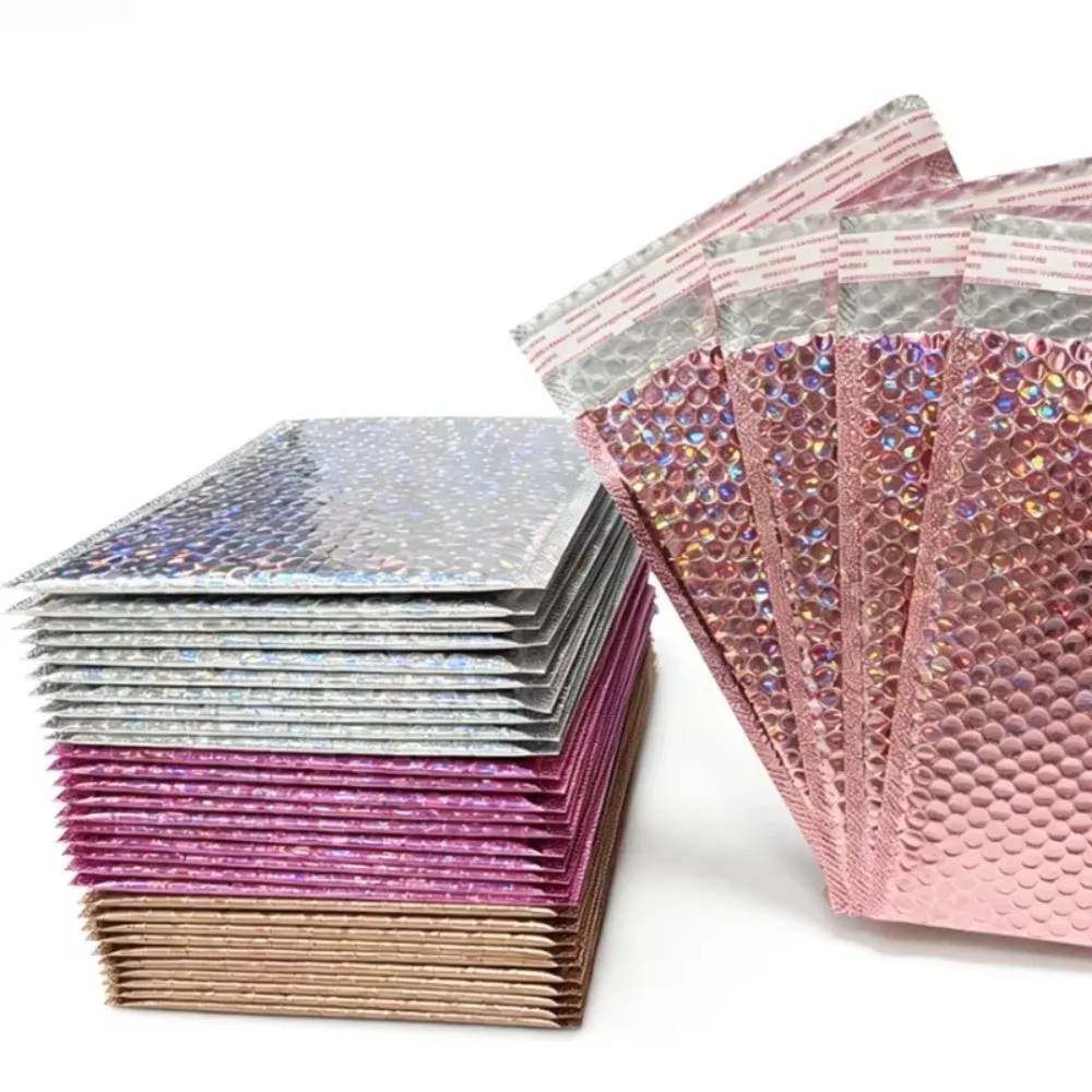 10pcs Self-Sealing Bubble Mailers Bag Waterproof Reusable Shipping Bags Multiple Sizes Colors Holographic Foam Bag For Business