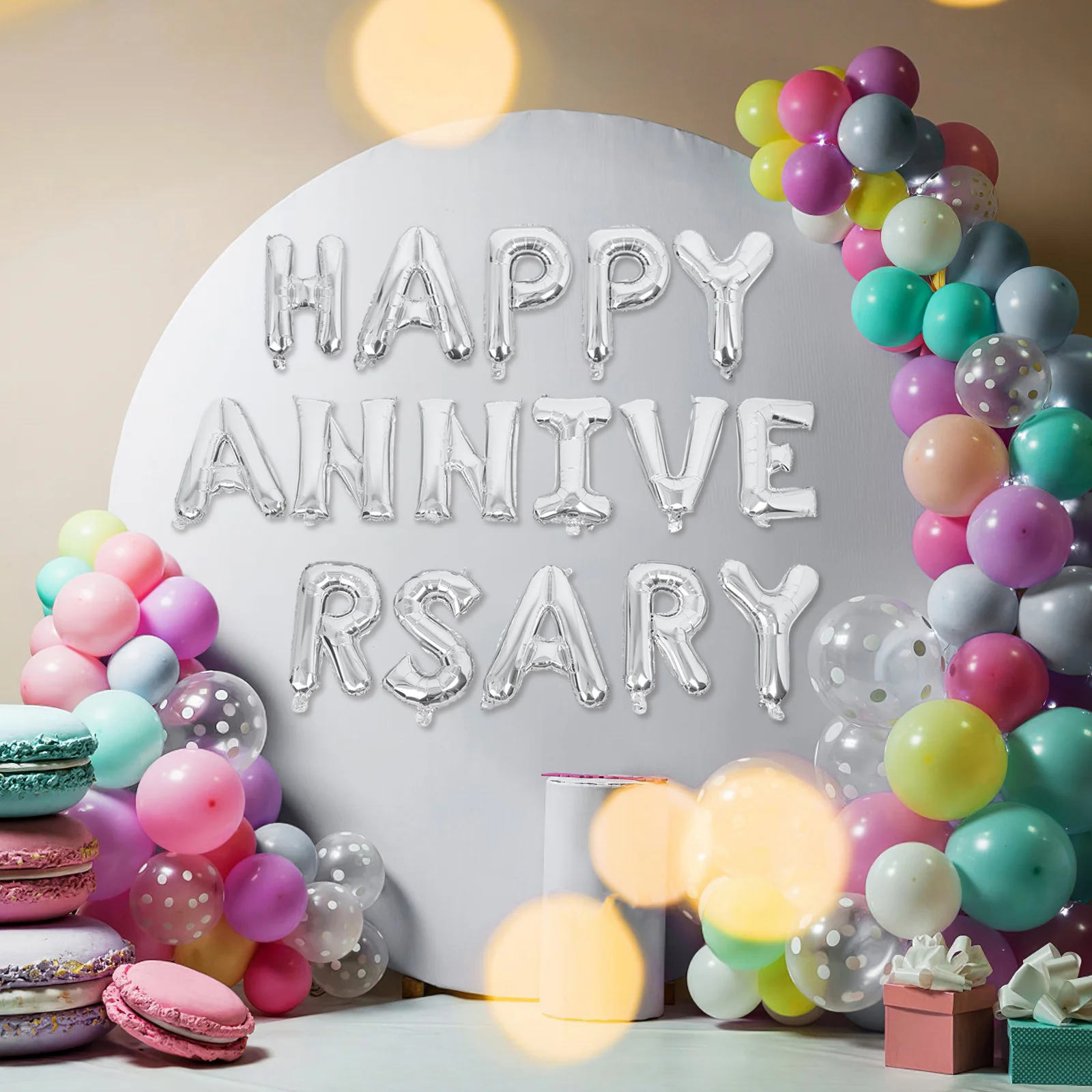 

Happy Anniversary Balloon Set Rose Gold Aluminum Film Letters Balloon Decorative Wedding Anniversary Party Birthday Banner