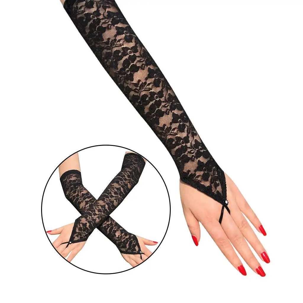 Long Lace Gloves Elbow Length Sleeves Fingerless Gloves Dress Accessories