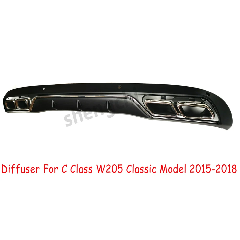 W205 AMG Style Rear Bumper Diffuser Lip For Mercedes W205 C Class Classic Model 2015-2018 4-outlet Exhaust Tips Endpipe