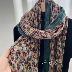 VREOVOR Thin Floral Scarf Women's New Vintage Japanese Texture Silk Summer Sunscreen Headscarf Beach