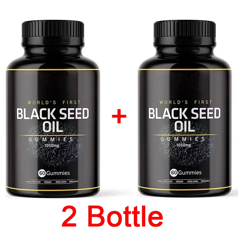 

2 bottles of black seed oil gummies as a dietary supplement for women's hair