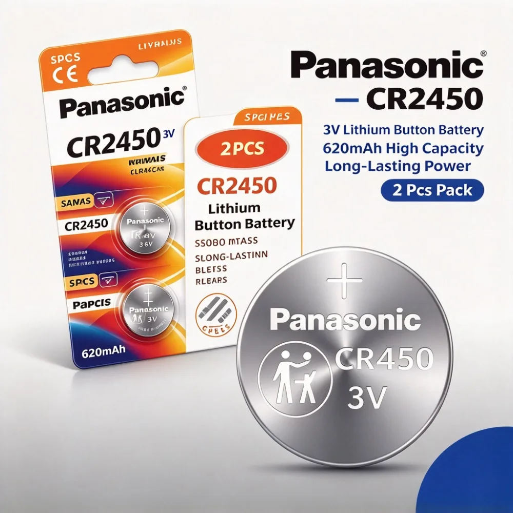 CR2450 3V 620mAh Button Lithium Battery 2 Pack Compatible 5029LC DL2450 BR2450 LM2450 CR2450N for Small Electronics