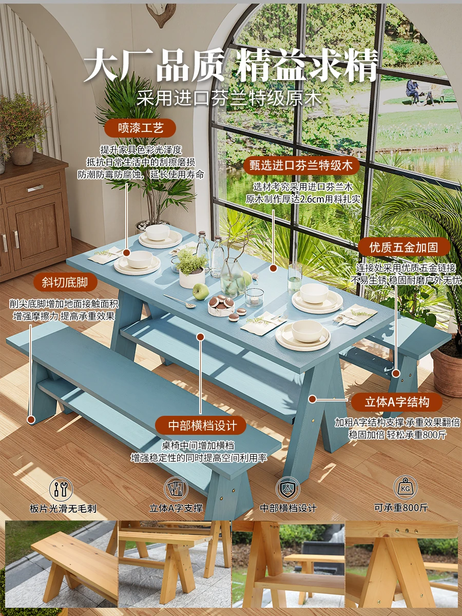 

Log wind rectangular large board table and chairs eating wood long table household wood rural
