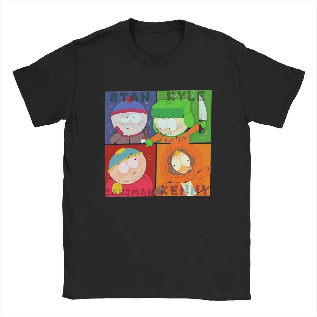 Souths Parks Stan Kyle Cartman Kenny T-Shirt Men Cartoon Funny Vintage Cotton Tees Round Neck Short Sleeve T Shirts Gift merch