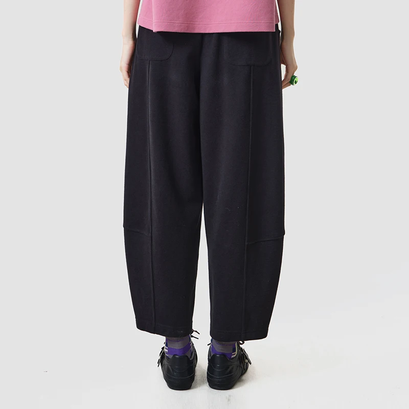 MOVEUP Solid Elastic Waist Casual Pants 2026 Autumn Side Slant Pockets Loose Wide Leg Commuter Ankle Length Trousers 3ELQ10104