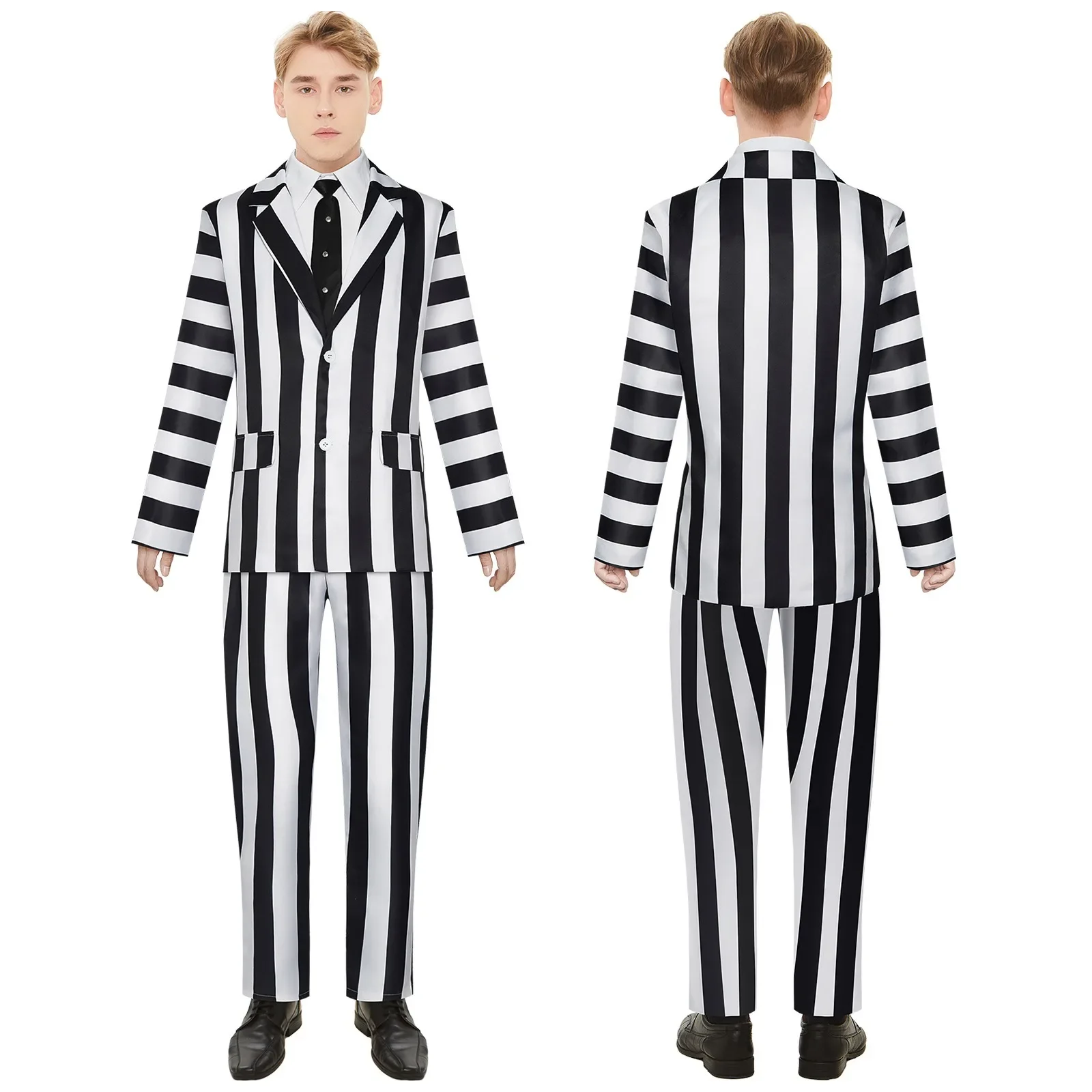 

Beetle ju-icee Cosplay Costume Black-and-white Striped Suit with Shirt Halloween Outfits Beetle Costume Gothic cosplay Suit