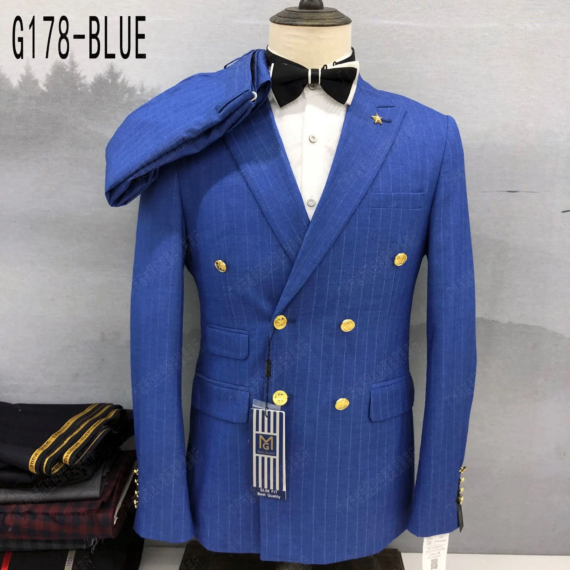 Traje a cuadros de moda para hombre, Blazer de doble botonadura, pantalones, conjunto de 2 piezas, traje de negocios de lujo para graduación y boda,