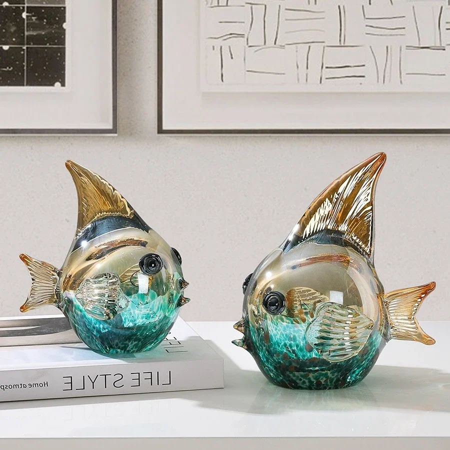 Crystal Fish Goldfish Glass Handicrafts Simulated Animal Sculptures Colorful Gradient Lijie Fish Figurine Home Decoration