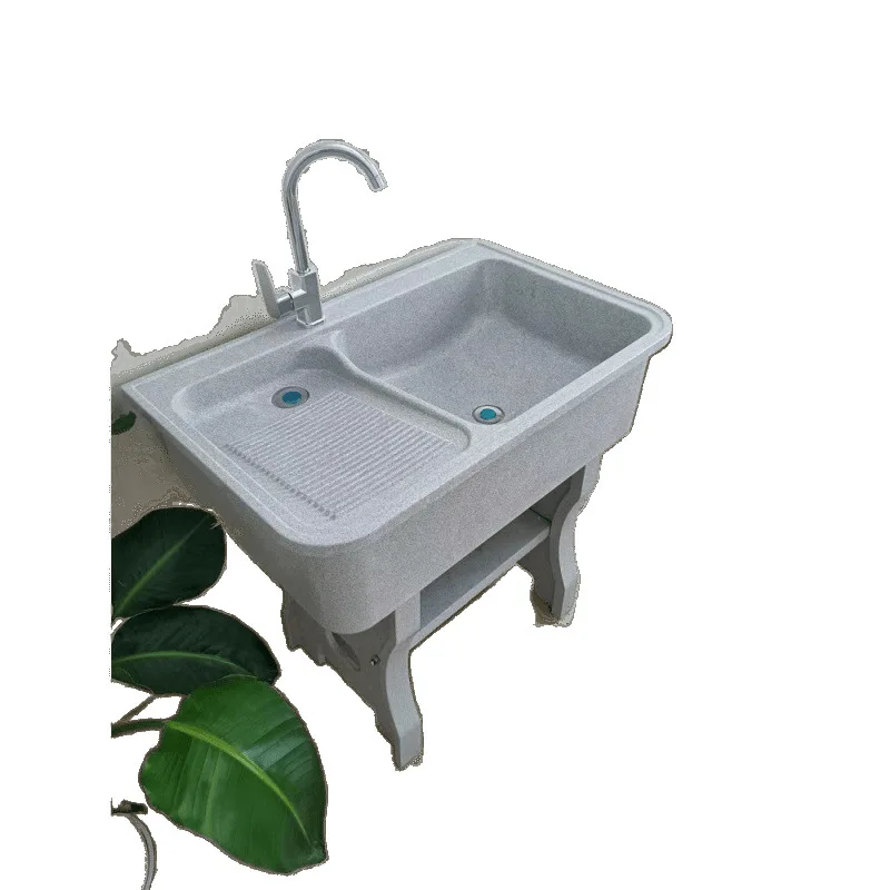 

Quartz stone laundry pool Balcony Household yard Outdoor courtyard laundry tank Stone integrated basin pool with rubbing board