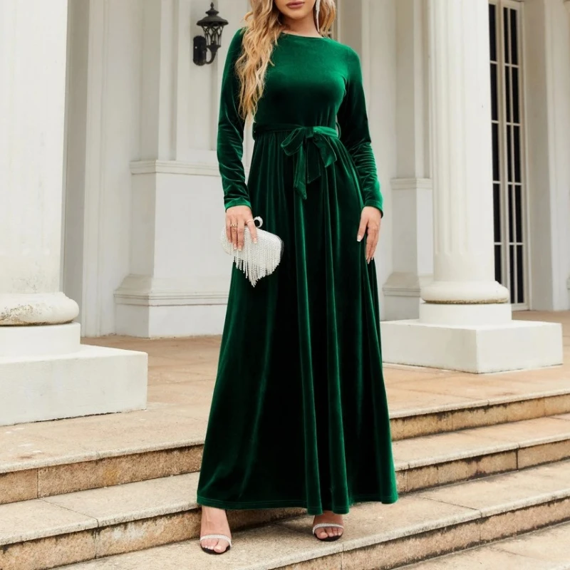

2025 Autumn/Winter Women's Elegant Temperament Celebrity Style Long Dress Velvet Solid Color High-end Sense Dress