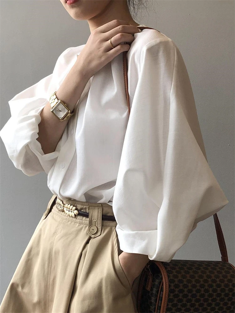 Women Blouse Female Shirt Summer Women Blouses Spring Maxi Blusas Casual Elegant Vintage Long Sleeve Cotton Oversize Loose White