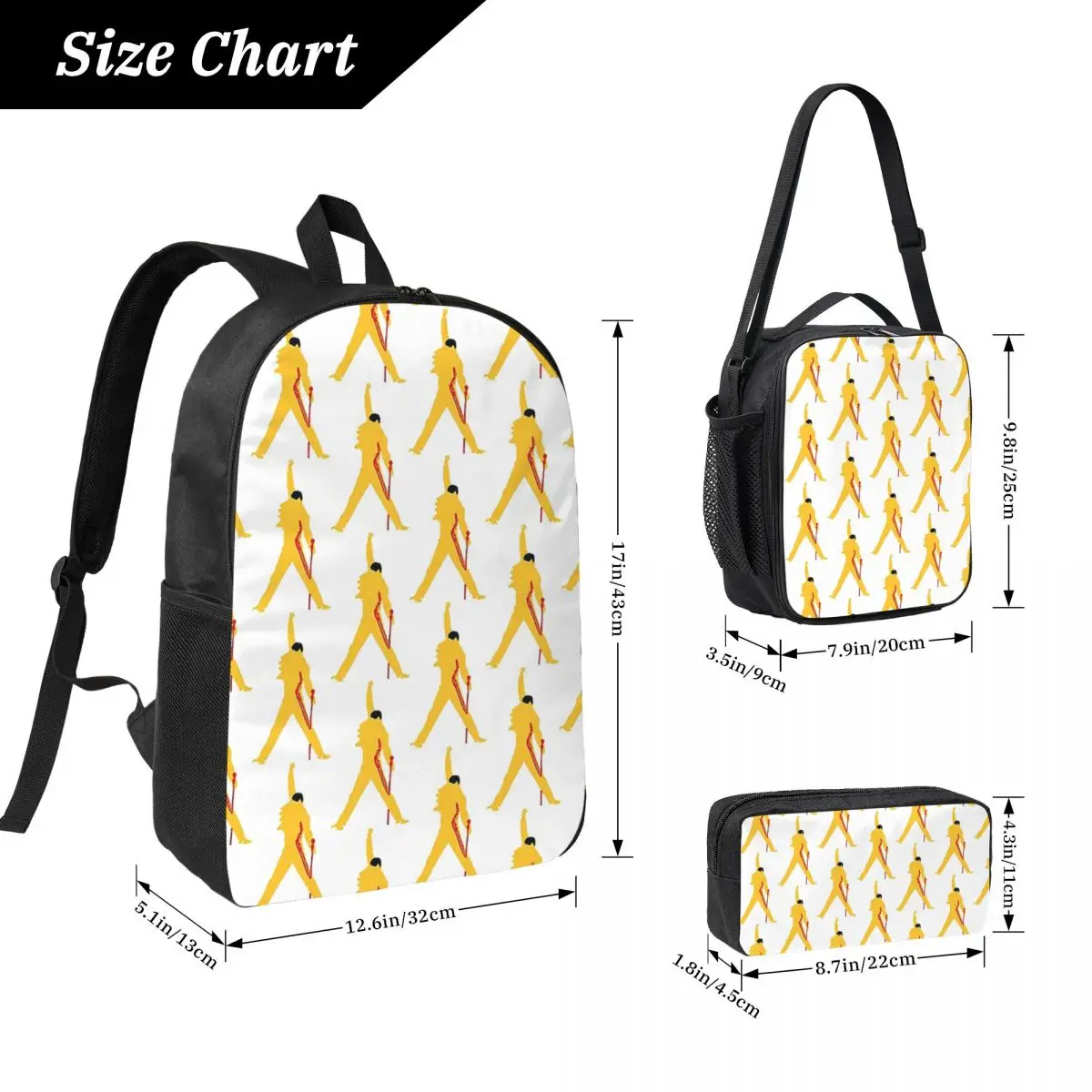 Freddie Mercury Queen Backpack Student Boys Girls BookBag School Bag Laptop Shoulder Bags 3ps Insulated Lunch Bag Pencil Case