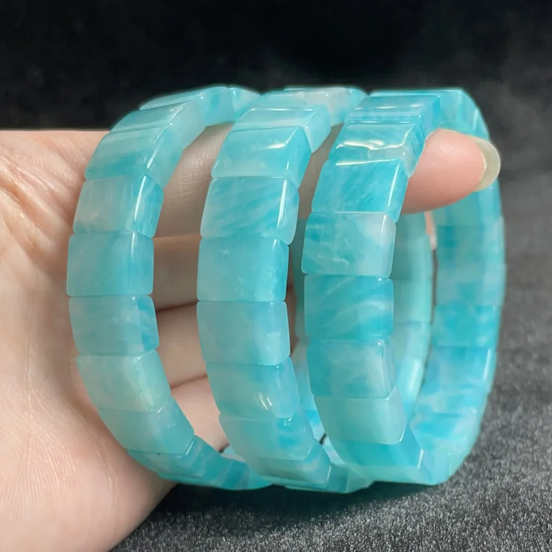 New 8X10MM AAA Natural Stone Blue Amazonite Rectangular Bracelet for Women\'s Fashion Yoga Energy Crystal Mineral Jewelry Gift