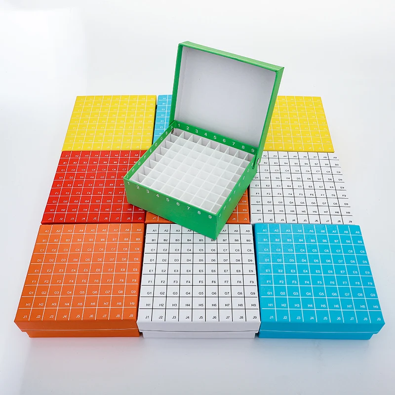 Laboratory Paper Text Tube Box For 1.5ml 1.8ml 2ml Cryopreservation Tubes With Connection Cover freeze Tube Rack 81holes , 1pc