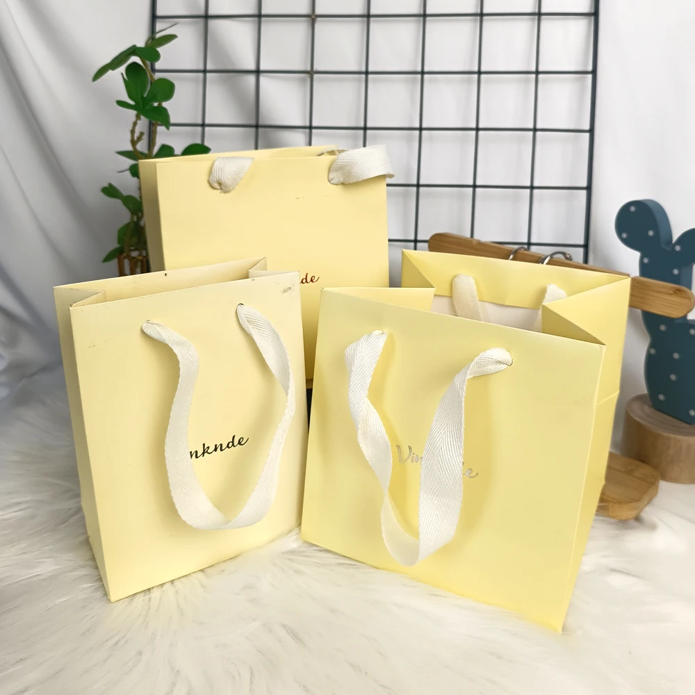 

24pcs Beige Cardboard Paper Gift Tote Bags Custom Logo Shopping Bag with Handles Retail Merchandise Grocery Party Favor Sack