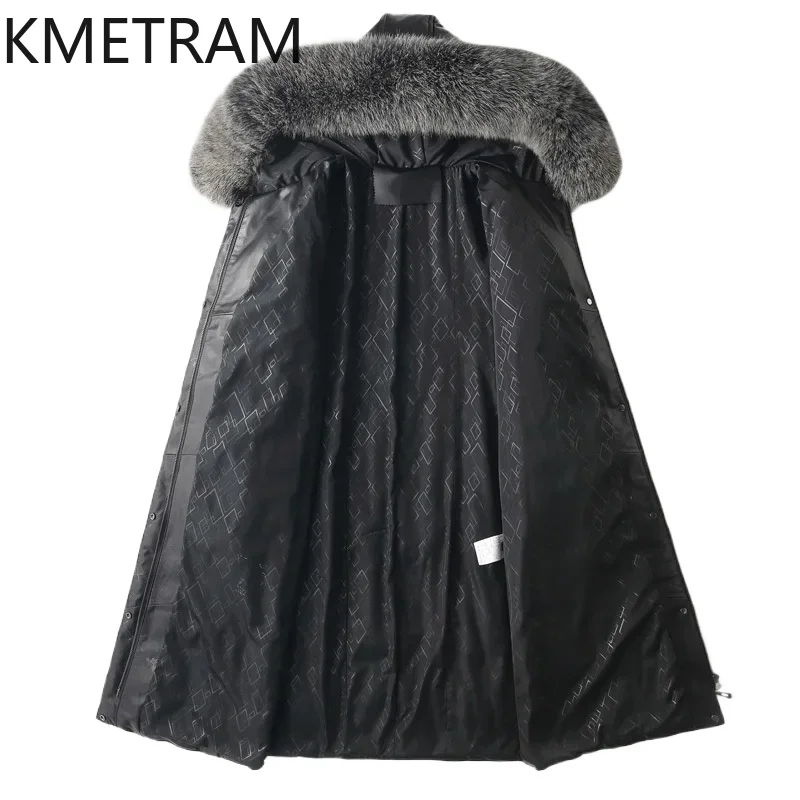 Veste en cuir véritable femmes à capuche épaissie doudoune pour femmes 2025 hiver mi-longue vers le bas manteaux col de fourrure de renard Jaqueta
