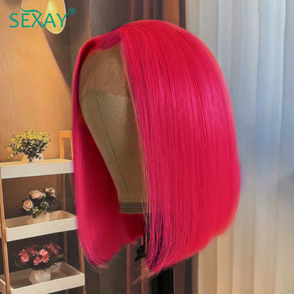 

Glueless Bob Wig 8-14 Inch Pink Color Human Hair Wigs Pre Plucked 13x4 Ear To Ear Transparent Lace Frontal Pre Cut Short Bob Wig