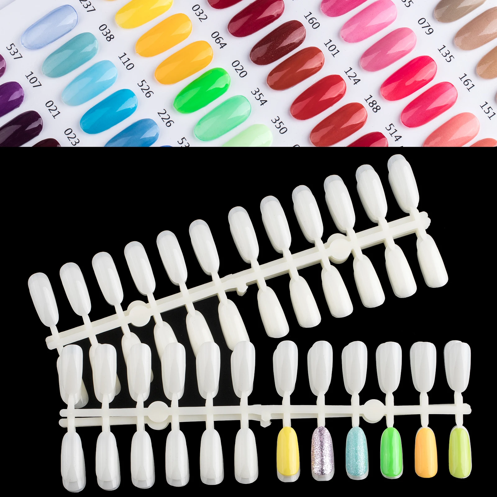 BNG 4 Types Nail Display Tips Natural Color Fake Acrylic Nail Tips for Nail Display Book Flat-Back Oval False Nail Art Tips