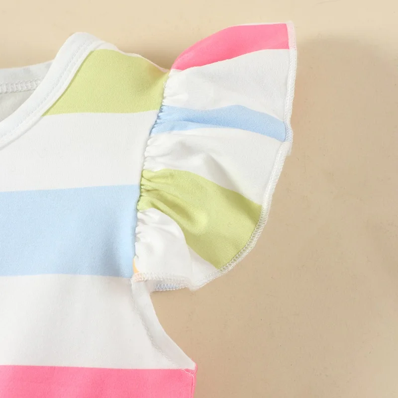 2022 Newborn Baby Clothes Summer Baby Girl Outfit Colorful Rainbow Striped Flying Sleeve Baby Rompers Cool Baby Jumpsuits 0-18M