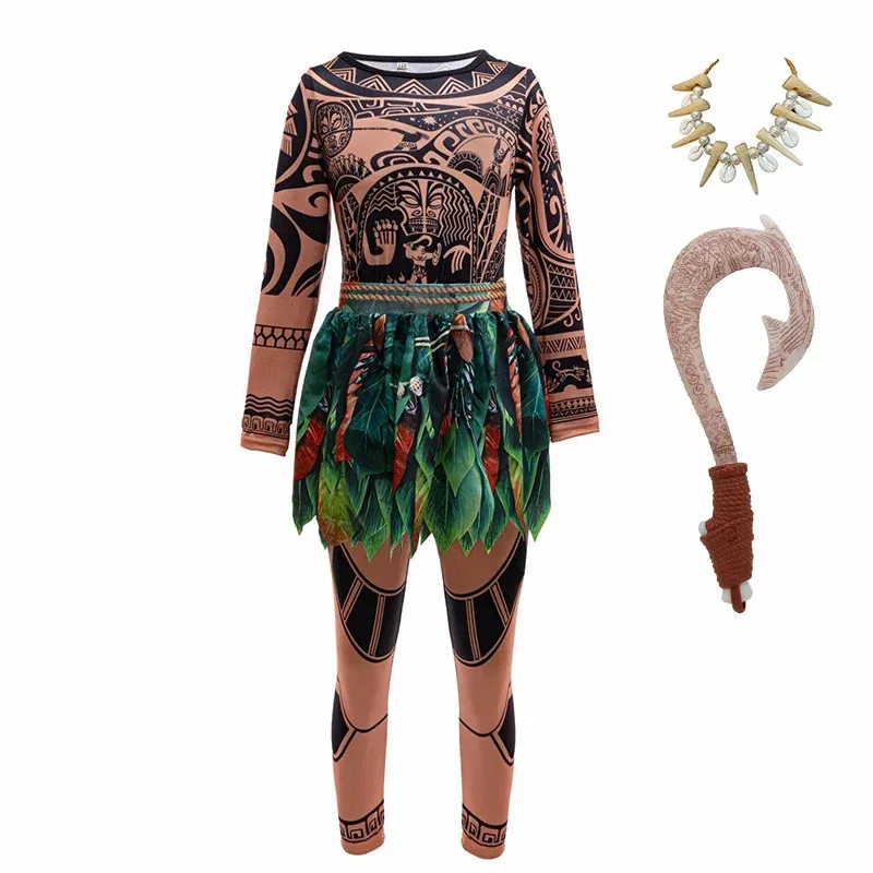 2 4 6 8 سنوات مجموعة ملابس فايانا للأطفال لعب الأدوار ديزني موانا تمويه فستان الأميرة ملابس المسابقة فستان الشاطئ هاواي