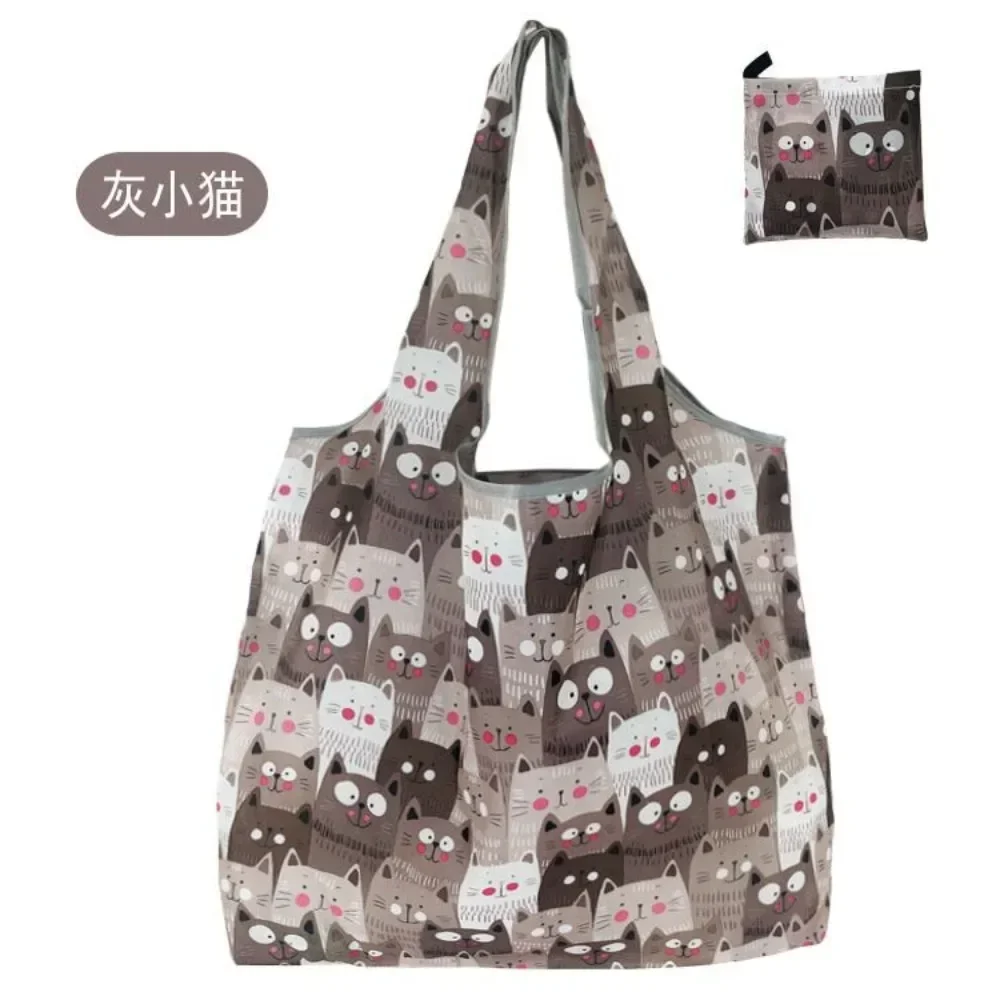Foldable Shopping Bags Cartoon Print Thick Nylon Large Tote Reusable Polyester Portable Shoulder Women's Handbags Folding Pouch