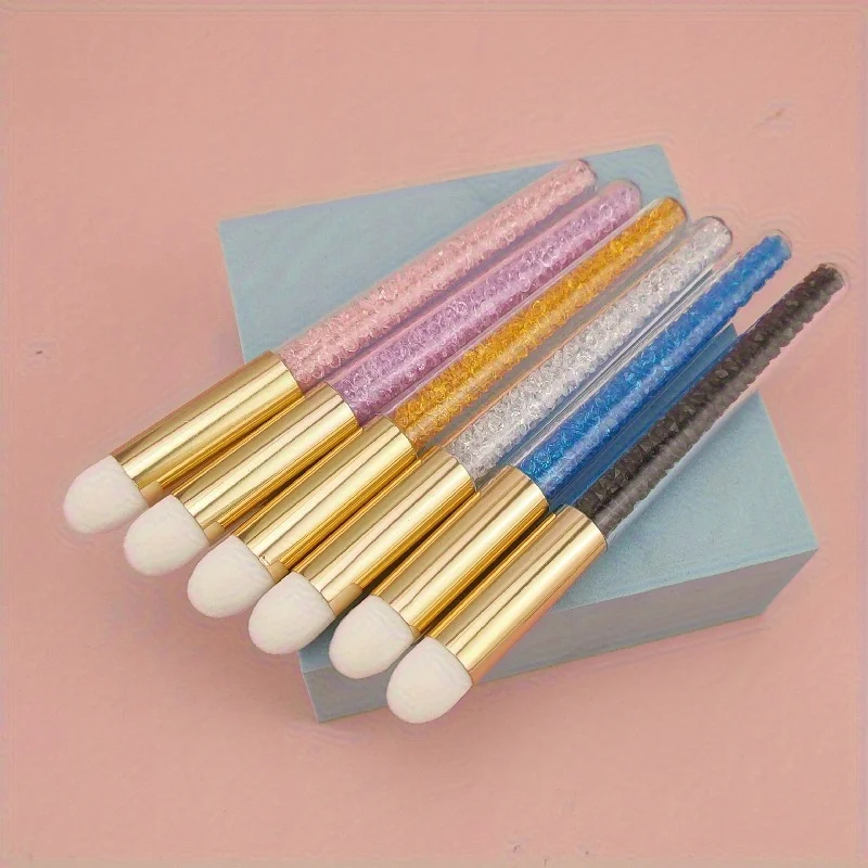 6pcs Transparent Diamond Glitter Makeup Brush Multi-color Long Stem Mousse Cleaning Brush Soft Fiber Bristle Lipstick Brush
