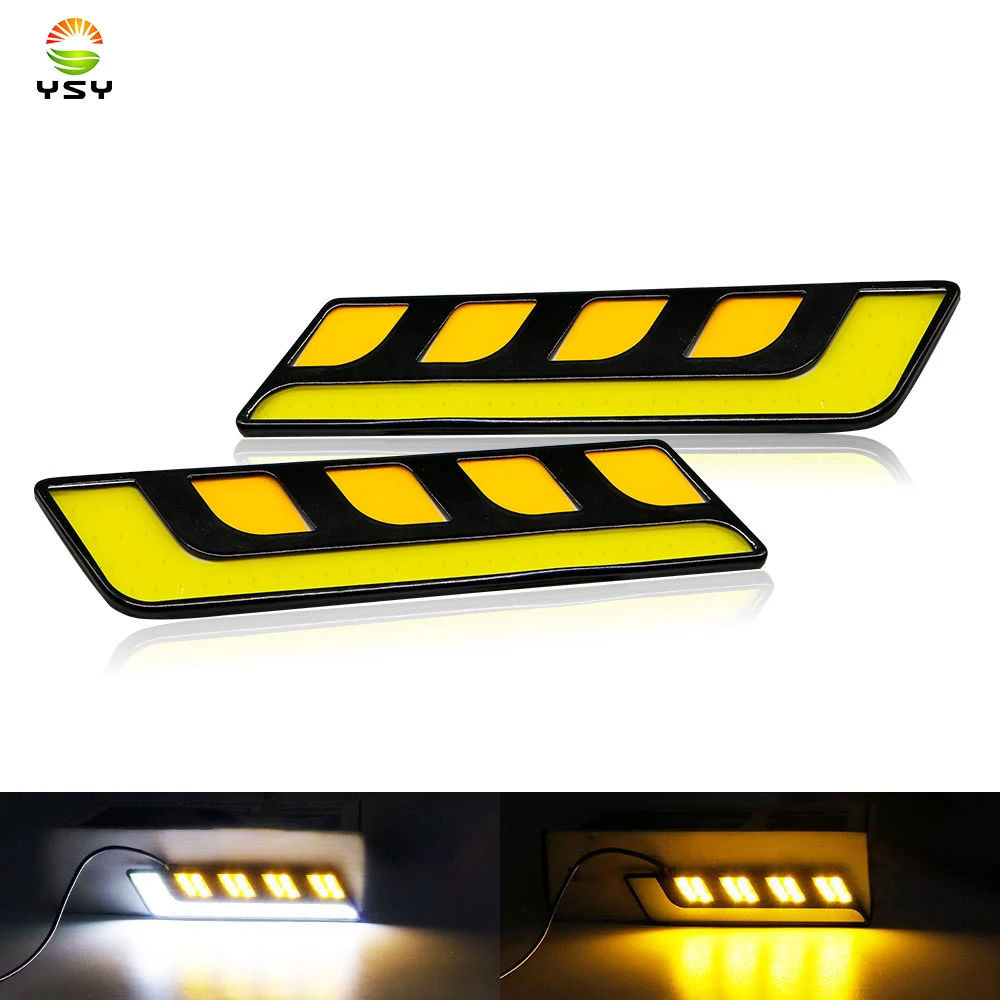 

2Pcs Car Light Assembly DRL Led COB Daytime Running Lights White Yellow/Amber Auto DRL Turn Signal Light External Auto Daylight