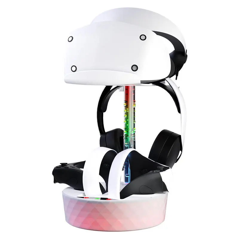 For PS VR2 magnetic absorption rainbow charging stand for PSVR2 handle seat with colorful RGB light can store glasses headset