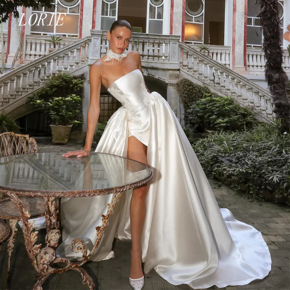 

LORIE Luxury A Line Wedding Dress Embroidery Strapless Bridal Dresses Appliques Sleeveless Pleat Wedding Gown Customized 2026