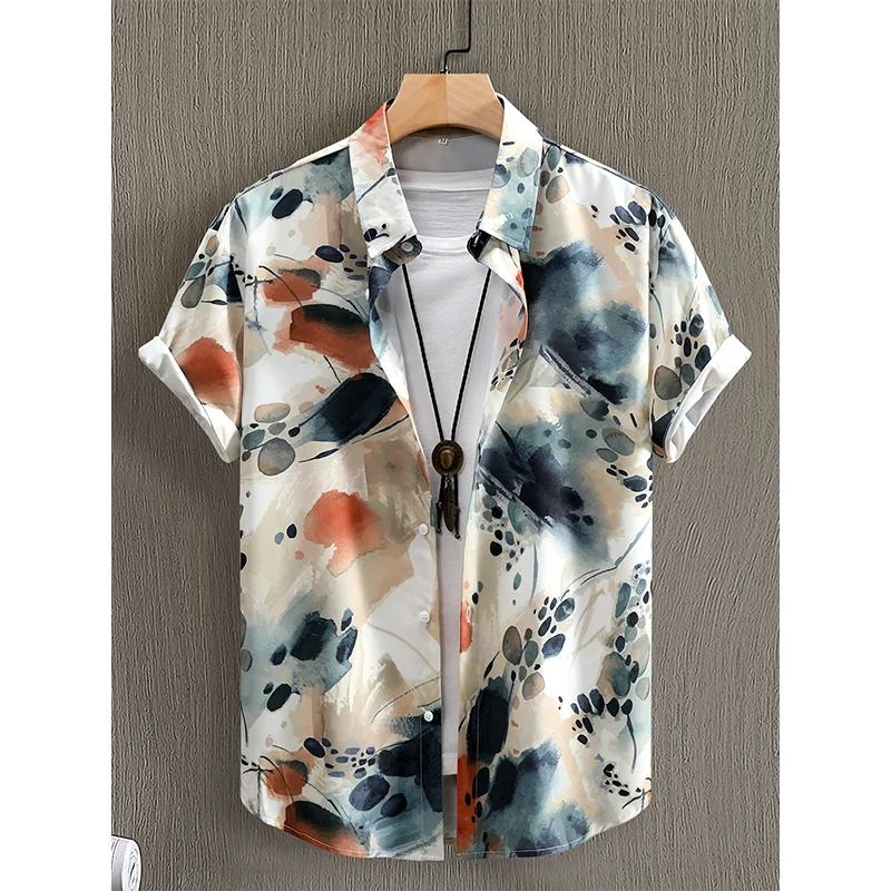 New Summer Men's Casual Shirts Chinese Style Ink Painting 3D Digital Printing Shirts for Men Outdoor Holiday Cool Breathable Tee