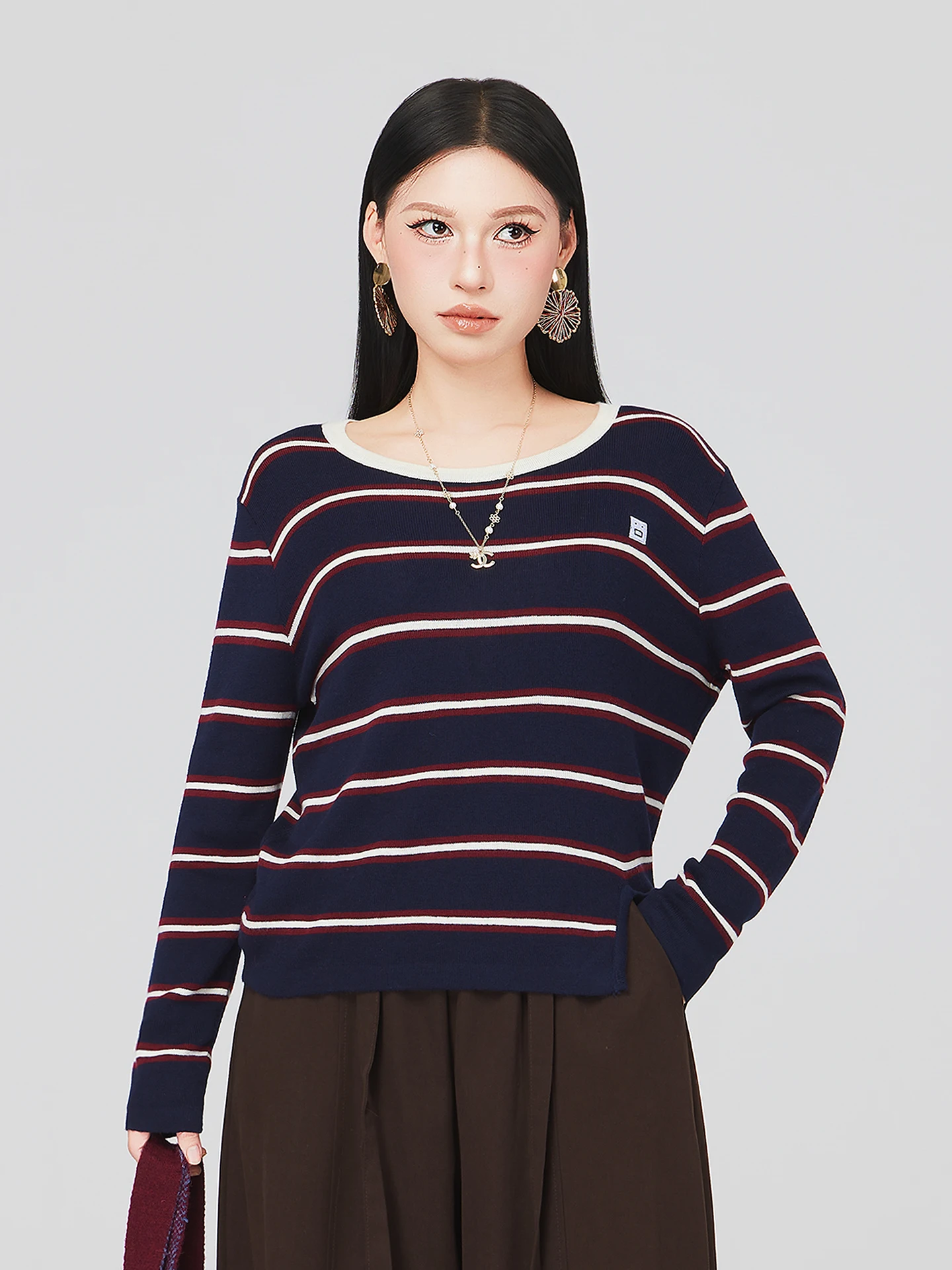 

Spring New Arrival Slim Fit Striped Knitwear Women's Thin Long Sve Overhead Base Layer Top High Waist Korean Sle Breathable