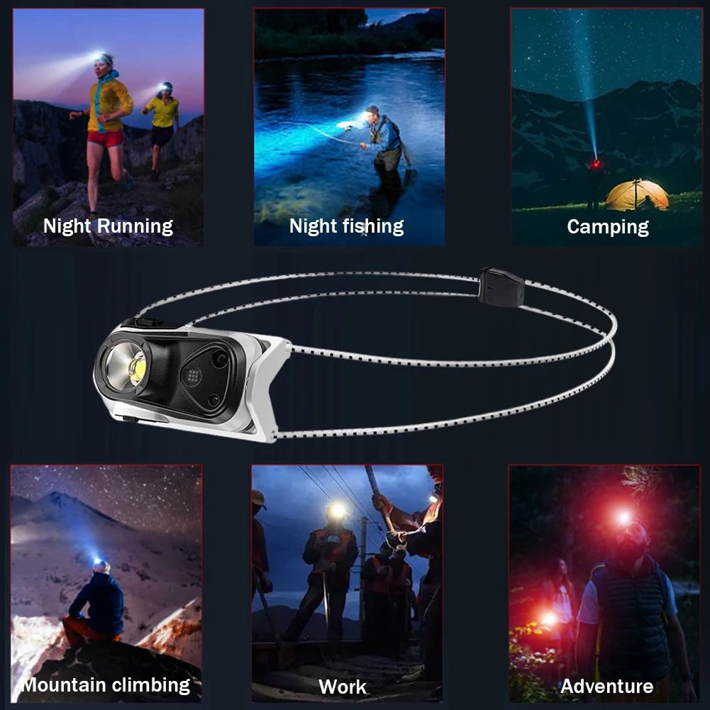 

Portable XPG Head Torch Intelligent Waving Sensor Rechargeable Work Light High Brightness 4 Modes for Hiking Fishing Running