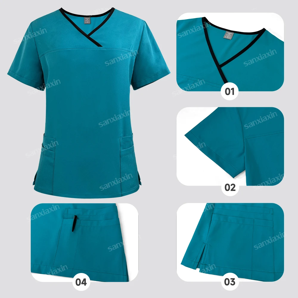 Uniformi chirurgiche donna Scrub Set accessori per infermiere infermiera medica uniforme clinica odontoiatria Scrub Top pantaloni abbigliamento da lavoro per estetista