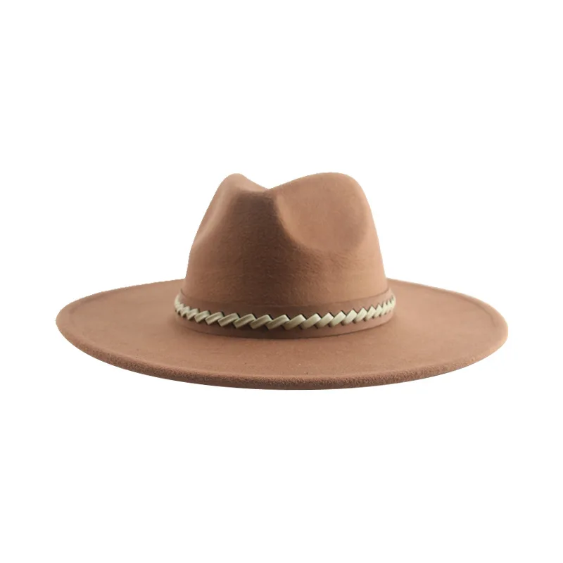 Cowboy Hat Western Top Hat Ethnic Tibetan Style Tibet Xinjiang Big Flat Brim Panama Felt Cap Khaki And Brown Top Hat