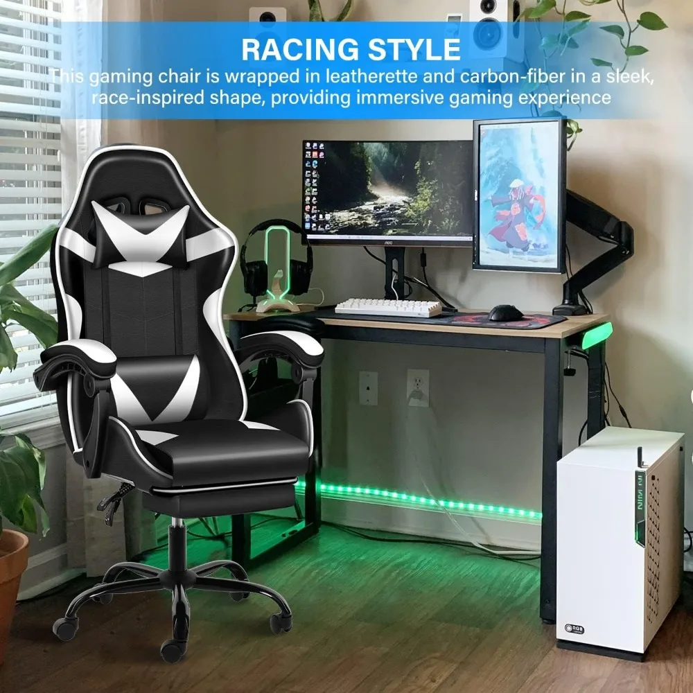 With Footrest, Big and Tall Gamer Chair, Racing Style Adjustable Swivel Office Chair, Ergonomic Video Game Chairs