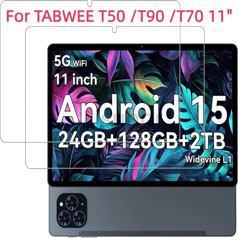 2 PCS Tempered Glass Tablet Screen Protector For TABWEE T90 T70 T50 11 Inch Explosion Proof Bubble-Free HD Clear Protective Film