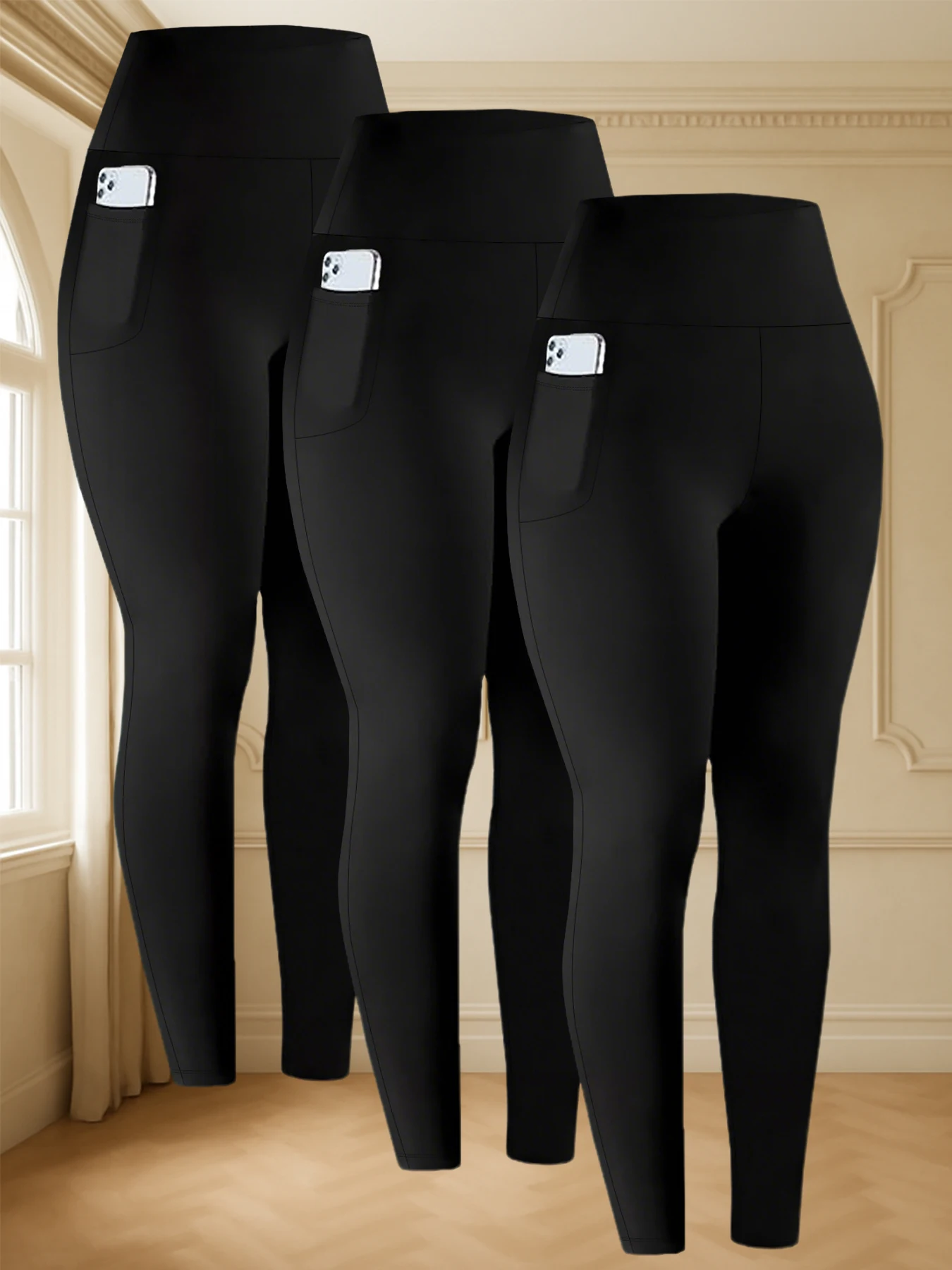 

3 Pack Super Soft Leggings with Pockets for Women, High Waisted Tummy Control Workout Yoga Running Pants Leggings