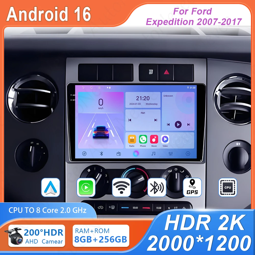 

Автомагнитола Android для Ford Expedition 2007-2017, мультимедийный проигрыватель с GPS-навигацией, Wi-Fi, Bluetooth, без 2DIN, 4G