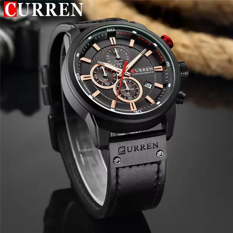 CURREN 8291 Herren-Quarzuhr der berühmten Marke, wasserdicht, Nachtlicht, Timing, Datum, Leder, modisch, Militär, Sport, Herrenuhr