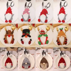 4pcs Gnome Christmas Cutlery Holder Knife Fork Pocket Bags Xmas Tableware Cover Dinner New Year Christmas Decoration for Home