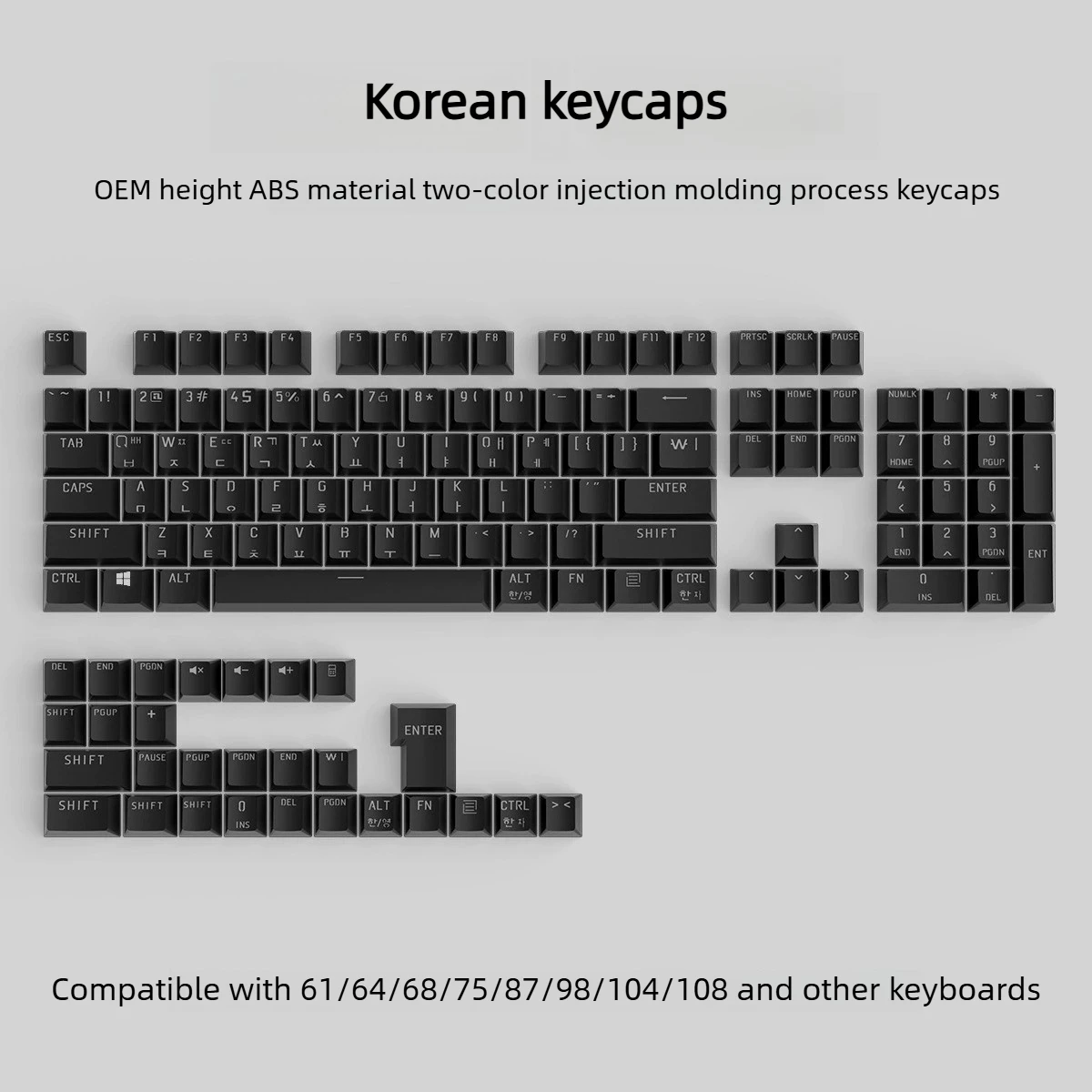 Korean Keycaps Set for Mechanical Keyboard Transparent Black White Key Cap Set for Mechanical Keyboards 68 75 80 95 108 view 4