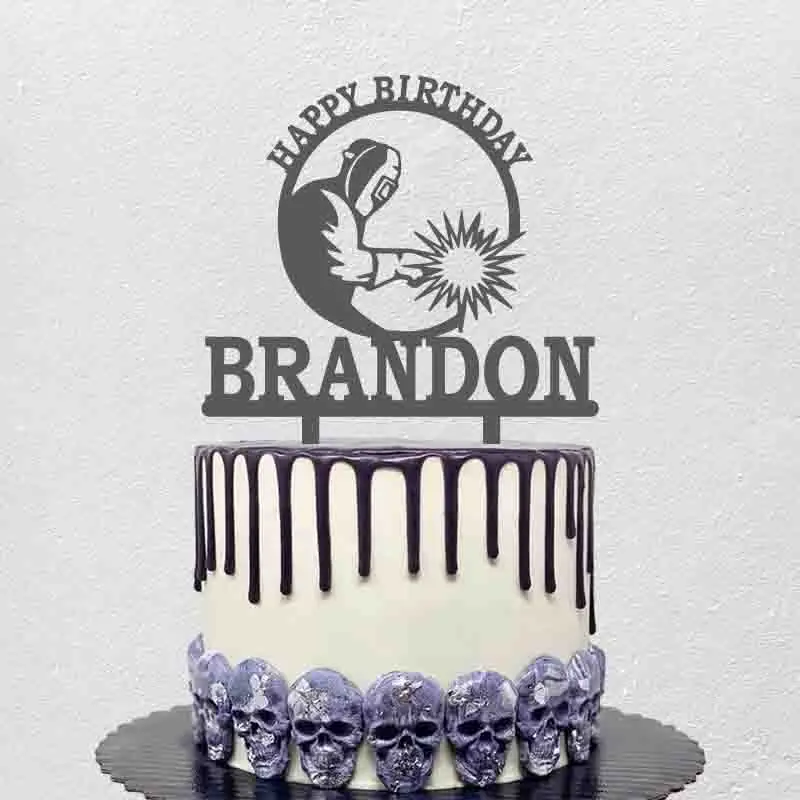 

Custom Name Age Welding Silhouette Birthday Cake Topper For Welder Birthday Party Cake Decoration YC410