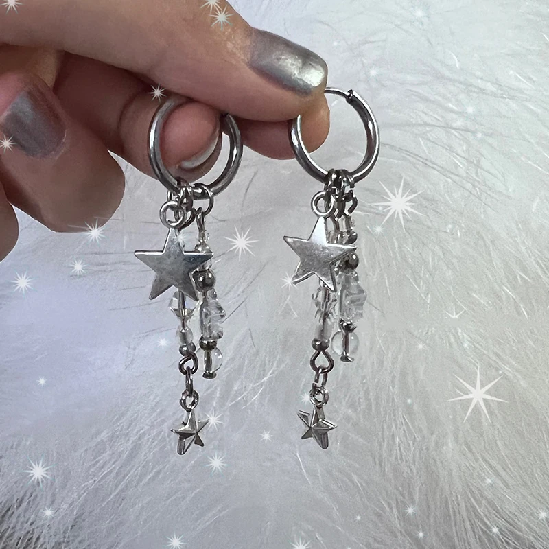 1Pair New Y2K Irregular Pentagram Earrings Women\'s Sweet Cool Hottie Fashion Star Tassel Earring Party Jewelry Gifts