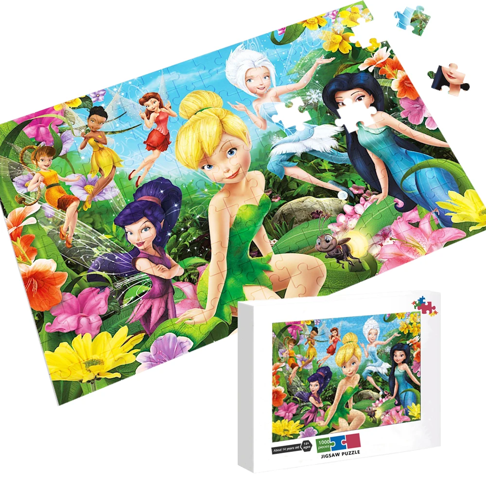 Tinker Bell Jigsaw Puzzle Disney Cartoon Thick Cardboard Puzzle 1000 Piece Puzzle for Adults Family Gifts Kid Educational Toys